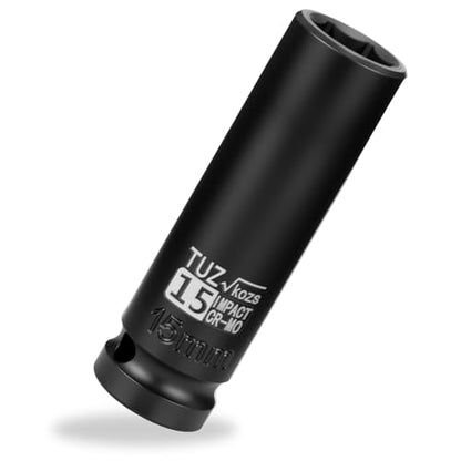 1/2 Inch Drive 15mm Deep Metric 6 Point CR-MO Impact Socket | Radius Corner Design,Square Chamfered Opening,Axle Nut Impact Grade Socket for Easy Removal - size: 1/2” Drive 15mm Deep, style: 1/2" Drive Deep Socket