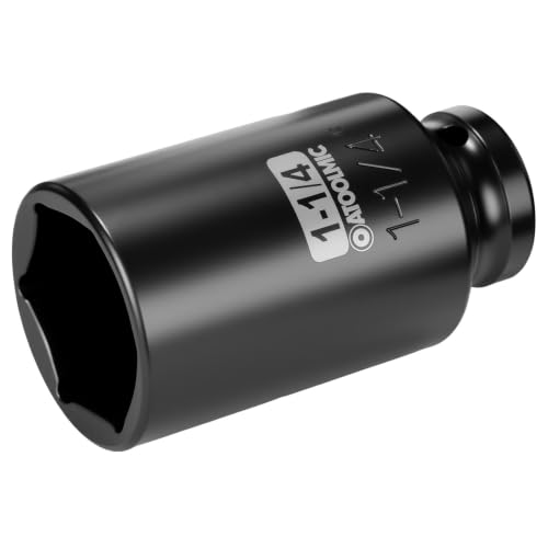 1/2" Drive x 1-1/4 Inch Deep 6PT CR-MO Impact Socket for Removing Axle nut | SAE Socket,6-Point Radius Corner Design,Two Size Markings,Square Chamfered Opening,For Removal of Axle Nut - size: 1-1/4 Inch, style: 1/2" Drive Deep Socket