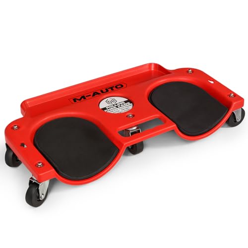 M-AUTO Rolling Knee Creeper Durable Knee Pads with Full 360 Degree Turn Casters and Tool Tray, Garage Kneeling Pads on Swivel Castors for Home Workshop Auto Repairing Maintaining, Red - color: Red