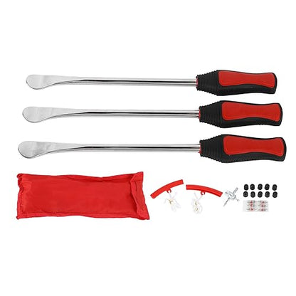 Motorcycle Steel Tire Spoon Lever Tool Set, Tire Changing Removal Kit with Valve Cores & Protective Cover