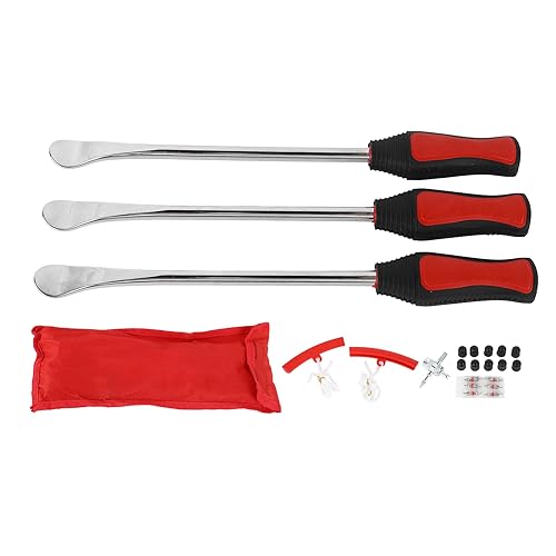 Motorcycle Steel Tire Spoon Lever Tool Set, Tire Changing Removal Kit with Valve Cores & Protective Cover