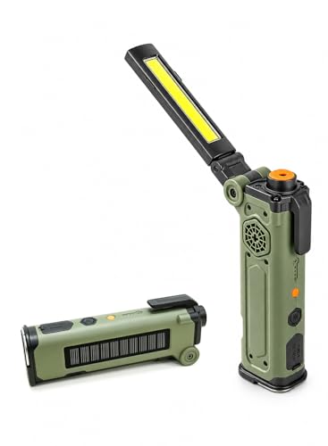 Rechargeable LED Work Light, 5000mAh Magnetic Flashlight with Stepless Dimming, SOS Red Strobe & Loud Alarm, Rotatable & Foldable Mechanic Light for Car Repair, Camping & Emergency (1 Pack Green) - color: Green