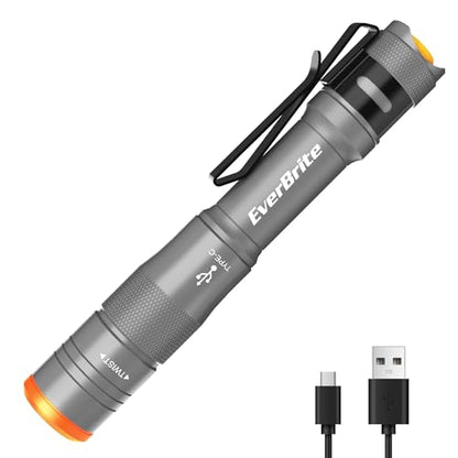 EverBrite Mini Pen Light, Rechargeable Pocket Pen Flashlight with USB C Cable, 4 Light Modes, 300 Lumens Small Flashlight with Clip for Inspection, Repair, Outdoors, Emergency, Gunmetal Grey - color: Gunmetal grey