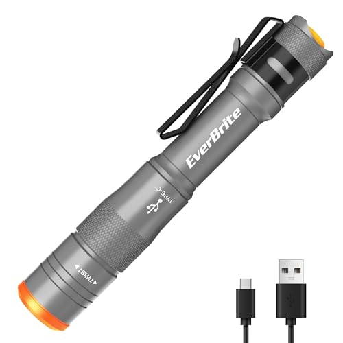 EverBrite Mini Pen Light, Rechargeable Pocket Pen Flashlight with USB C Cable, 4 Light Modes, 300 Lumens Small Flashlight with Clip for Inspection, Repair, Outdoors, Emergency, Gunmetal Grey - color: Gunmetal grey