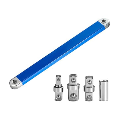 Impact-Ready Offset Extension Wrench Set, 15.4" Ratchet Extension Wrench with 1/2", 1/4" & 3/8" Square Drive Adapters, Universal Tight Space Wrench Extender for Small & Hard-to-Reach Areas