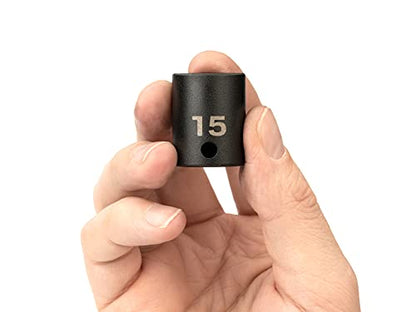 TEKTON 3/8 Inch Drive x 15 mm Shallow 6-Point Impact Socket | SID12115 - size: 15 mm, style: Shallow