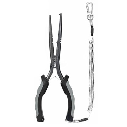 Booms Fishing F03 Needle Nose Fishing Pliers, 9" Fisherman's Pliers, Long Nose Hook Remover, Saltwater Resistant Fishing Gear, Gray - color: A: 9" Split Ring Nose_gray