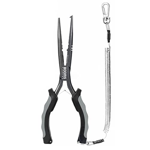 Booms Fishing F03 Needle Nose Fishing Pliers, 9" Fisherman's Pliers, Long Nose Hook Remover, Saltwater Resistant Fishing Gear, Gray - color: A: 9" Split Ring Nose_gray