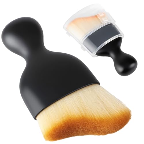 Car Detailing Brush, Soft Bristle Cleaning Brush, Scratch-Free Auto Duster Tool for Dashboard, Air Vents, Leather & Interior Cleaning (Black&Brown with Cap) - color: Black&brown With Cap