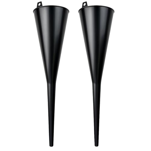 Auto Long Neck Funnel | Pack of 2 | 18" (45.7 cm) Length, 5" (12.7 cm) Diameter Mouth | Sturdy Black Plastic | Ideal for Oil, Transmission Fluid, Gasoline Additives