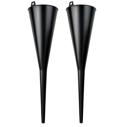 Auto Long Neck Funnel | Pack of 2 | 18" (45.7 cm) Length, 5" (12.7 cm) Diameter Mouth | Sturdy Black Plastic | Ideal for Oil, Transmission Fluid, Gasoline Additives