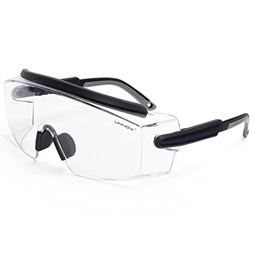 UKNOW Safety Goggles Over Glasses, Anti Fog Safety Glasses with Clear Wraparound Lens, ANSI Z87.1 Protective Eyewear - color: Black