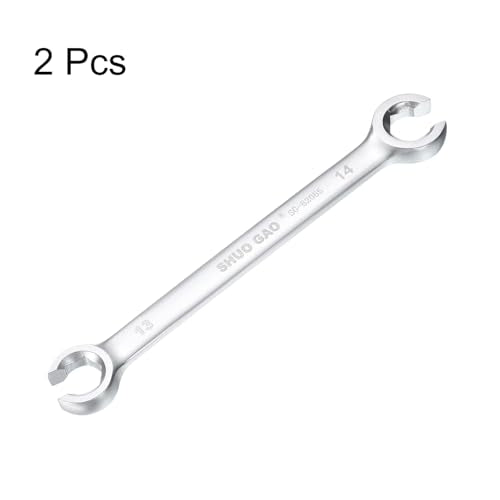 HARFINGTON 2pcs Flare Nut Wrench 13mm x 14mm High Carbon Steel Nickel Plating Wrench for DIY Hand-making Automotive Repairs and Household Maintenance - size: 13mm x 14mm