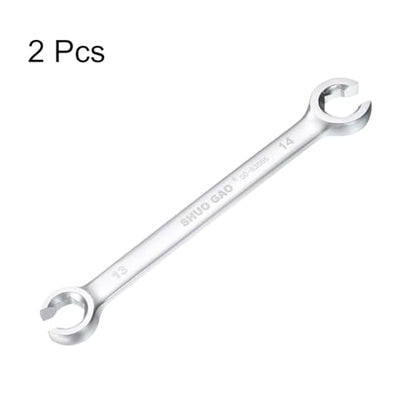 HARFINGTON 2pcs Flare Nut Wrench 13mm x 14mm High Carbon Steel Nickel Plating Wrench for DIY Hand-making Automotive Repairs and Household Maintenance - size: 13mm x 14mm