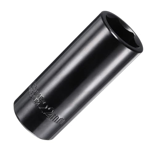 uxcell 1/2" Drive 6 Point Socket 22mm Metric Deep Impact Socket Chrome Vanadium Alloy Steel Square Drive 6-Point Sockets Mechanic Hand Tool for Pneumatic Wrench, Black Glossy
