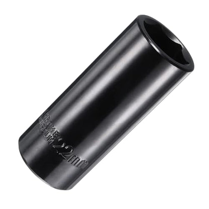 uxcell 1/2" Drive 6 Point Socket 22mm Metric Deep Impact Socket Chrome Vanadium Alloy Steel Square Drive 6-Point Sockets Mechanic Hand Tool for Pneumatic Wrench, Black Glossy