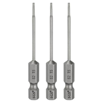 HARFINGTON 3pcs T5 Torx Head Screwdriver Bit 1/4" Hex Shank 2.6" (65mm) Long Magnetic No Hole Tip Tamper Proof 6 Point Star Screw Driver Drill Bits S2 Steel Industrial Power Screwdrivers - size: T5 x 2.6"(65mm)
