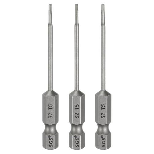 HARFINGTON 3pcs T5 Torx Head Screwdriver Bit 1/4" Hex Shank 2.6" (65mm) Long Magnetic No Hole Tip Tamper Proof 6 Point Star Screw Driver Drill Bits S2 Steel Industrial Power Screwdrivers - size: T5 x 2.6"(65mm)