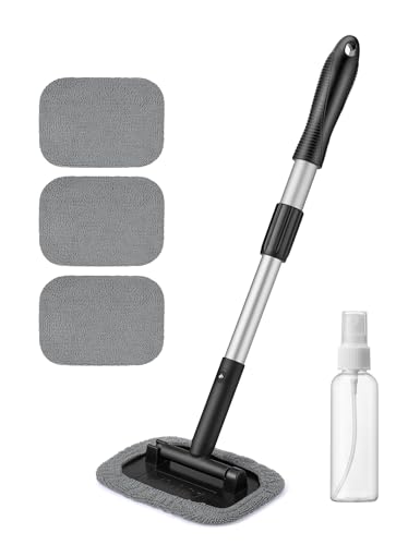 AstroAI Windshield Cleaner, Microfiber Window Cleaner with 4 Reusable Washable Large Sponge Pads, Extendable 180° Rotating Handle, Fits Cars & SUVs, Includes Spray Bottle, Gray - color: Gray