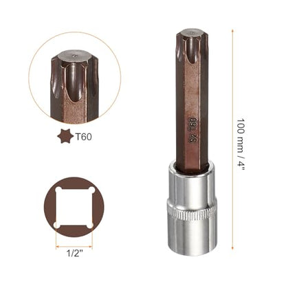 HARFINGTON 2Pcs Torx Bit Socket 1/2" Drive T60 S2 Steel 6 Point Head Long Screwdriver Drill Bits CR-V Steel Socket Adapter for Home Auto Axle Hex Nuts Bolts Repair - size: T60