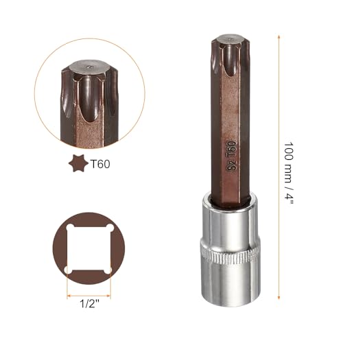 HARFINGTON Torx Bit Socket 1/2" Drive T60 S2 Steel 6 Point Head Long Screwdriver Drill Bits CR-V Steel Socket Adapter for Home Auto Axle Hex Nuts Bolts Repair - size: T60
