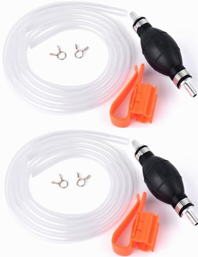 KATUMO 2PCS Siphon Hose for Gas Oil Water, Hand Fuel Pump | Multi-Purpose Manual Siphon Pump, Easy Operation for Liquid Flow, Lightweight Only 171g, Adjustable Retainer - color: White + Black