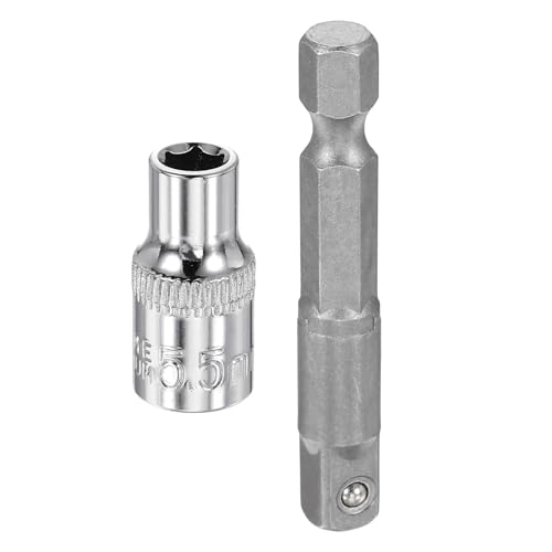 HARFINGTON Deep 6-Point Impact Socket 1/4" Drive 5.5mm Metric Socket 25mm (1") Long with 1/4" Hex Shank Adapter, CR-V Steel Socket Adapter Accessory Tool Set Kit for Hex Bolts Nuts - size: 5.5mm x 25mm