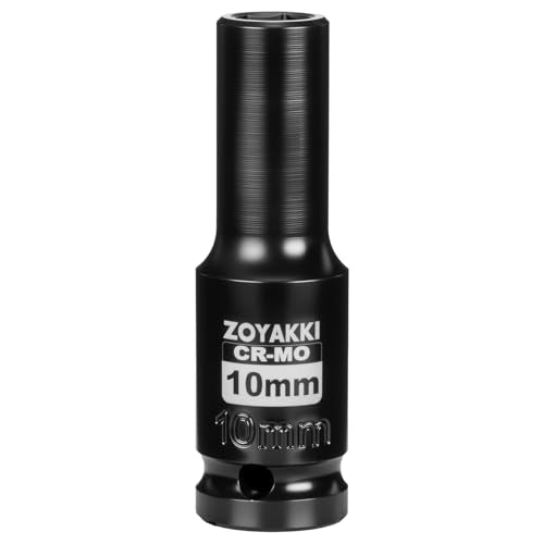 1/2" Drive 10mm Deep 6 Pt CR-MO Metric Impact Socket for Axle Nuts - size: 10mm, style: 1/2" Drive Deep