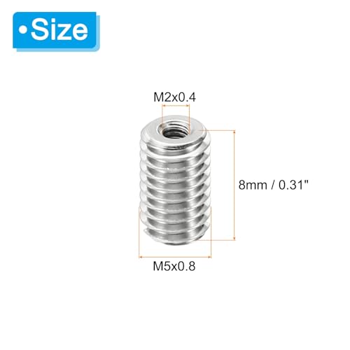 PATIKIL Thread Adapters Sleeve Reducing Nut, 10 Pcs M5x0.8 Male to M2x0.4 Female Repairing Insert Nut Screw Reducer Stainless Steel Fastener 8mm - size: M2xM5x8mm