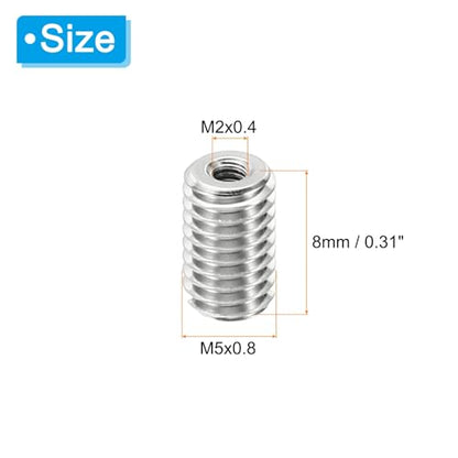 PATIKIL Thread Adapters Sleeve Reducing Nut, 10 Pcs M5x0.8 Male to M2x0.4 Female Repairing Insert Nut Screw Reducer Stainless Steel Fastener 8mm - size: M2xM5x8mm