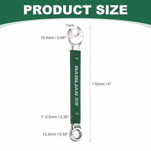 HARFINGTON 7mm Metric Combination Wrench 10 Degree Offset 12 Point Cr-V Steel Single Open End Spanner Wrenches for Automotive Repair Furniture Assembly - size: 7mm