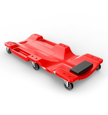 36 Inch Low Profile Mechanic Creeper, Heavy Duty Blow Molded Rolling Garage Creeper with Padded Headrest, Dual Tool Trays, 6 Steel Ball Bearing Swivel Casters, 350 lbs Capacity, Red - size: 36"