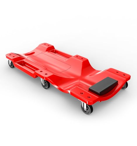 36 Inch Low Profile Mechanic Creeper, Heavy Duty Blow Molded Rolling Garage Creeper with Padded Headrest, Dual Tool Trays, 6 Steel Ball Bearing Swivel Casters, 350 lbs Capacity, Red - size: 36"
