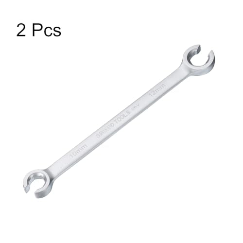 HARFINGTON 2pcs Flare Nut Wrench 10mm x 12mm High Carbon Steel Nickel Plating Wrench for DIY Hand-making Automotive Repairs and Household Maintenance - size: 10mm x 12mm
