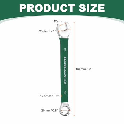 HARFINGTON 12mm Metric Combination Wrench 10 Degree Offset 12 Point Cr-V Steel Single Open End Spanner Wrenches for Automotive Repair Furniture Assembly - size: 12mm