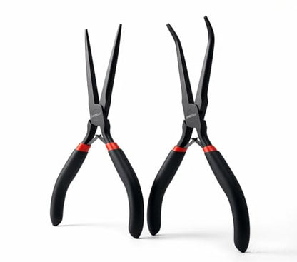 WISEUP 6" Mini Needle Nose Pliers Set，2-Piece Small Long Reach Bent Needle Nose Pliers for Jewelry DIY Craft，Repair & Wire Wrapping