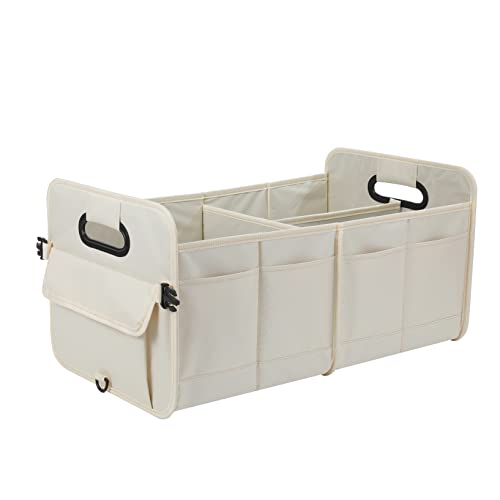 AOKJOY Car Trunk Organizer Car Storage Organizer Collapsible Multi Compartment Car Organizer Adjustable Straps for SUV(Beige) - color: beige