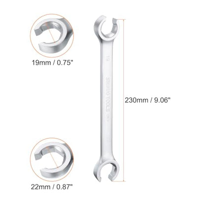 HARFINGTON Flare Nut Wrench 19mm x 22mm CR-V Nickel Plating Wrench for DIY Automotive Repairs and Household Maintenance - size: 19mm x 22mm