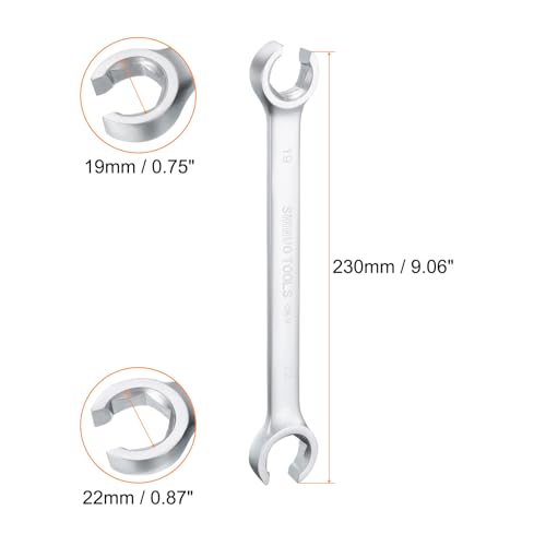 HARFINGTON 2pcs Flare Nut Wrench 19mm x 22mm High Carbon Steel Nickel Plating Wrench for DIY Hand-making Automotive Repairs and Household Maintenance - size: 19mm x 22mm