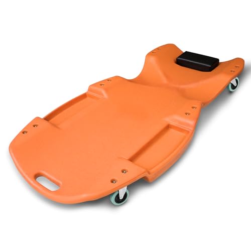 Magshion Mechanic Creeper with Padded Headrest & Tool Trays – 440 lbs Capacity, Rolling Garage Creeper with 6 Swivel Wheels, Lightweight & Portable Under Car Creeper for Auto Repair (Orange) - color: Orange, size: 46.5"