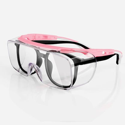 MORK&SUKY Safety Glasses Fit Over Prescription Eyeglasses, ANSI Z87 Certified,Anti-Fog Eye Protection for Men and Women. - color: Pink/White