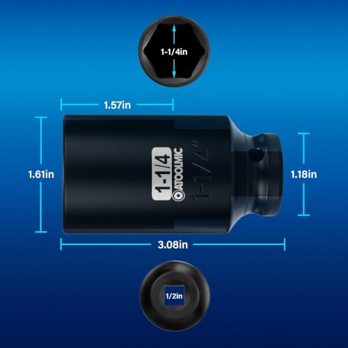 1/2" Drive x 1-1/4 Inch Deep 6PT CR-MO Impact Socket for Removing Axle nut | SAE Socket,6-Point Radius Corner Design,Two Size Markings,Square Chamfered Opening,For Removal of Axle Nut - size: 1-1/4 Inch, style: 1/2" Drive Deep Socket