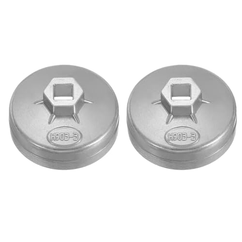 HARFINGTON 2pcs Oil Filter Cap Wrench 15 Flute 82.5 x 41 x 74mm (WxHxID) 1/2" Square Drive Aluminum Cup Type Drive Metric Oil Filter Socket Removal Tool for Engine Conduit Fittings - size: 15 Flute 82.5 x 41 x 74mm