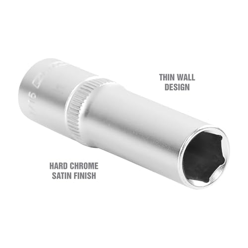 OEMTOOLS 22343 7/16" SAE Deep Socket, 3/8" Drive Sockets, Individual Sockets, Thin Wall Design for Tight Spaces, Easy Identification, Hex Automotive Tool