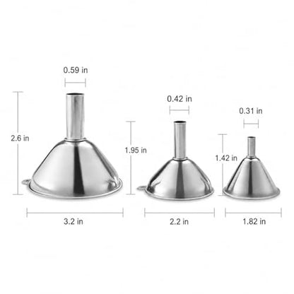 Small Funnels for Filling Bottles Stainless Steel Kitchen Funnels (Short) | 3 Pcs Food-grade Metal Kitchen Funnels Set for Transferring Essential Oils Liquid Fluid Spice Dry Ingredients Powder,Durable - size: ‎Short-handled funnel