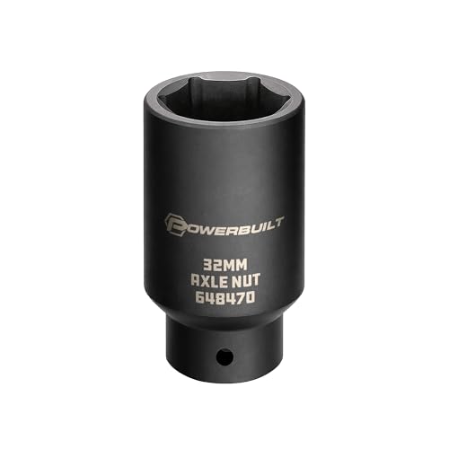 Powerbuilt 1/2-inch Drive Axle Nut Socket, 32mm 6 Point Extra Deep, Remove Front Wheel Drive Axle Shaft Nuts, Pin Hole - 648470 - size: 32mm