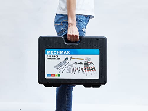 MECHMAX 245-Piece Mechanics Tool Set and Socket Wrench Kit | Comprehensive home and auto repair hand tools with ratchet, wrench, pliers, screwdrivers and hammer. Essential house DIY kit - style: 245 Piece