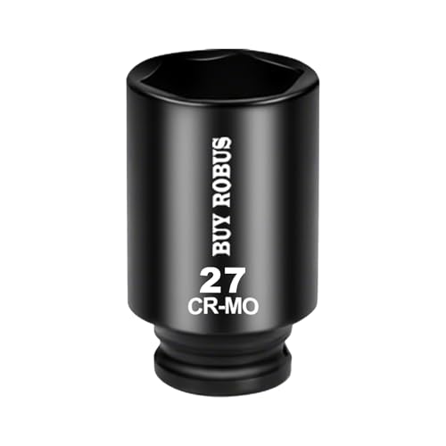 27mm Socket 1/2 Drive Deep Impact SAE Socket, 6 Point CR-MO for Easy Removal of Axle Nut - size: 27mm socket