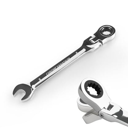 Egofine 8mm Ratchet Wrench Flex Head, Ratcheting Combination Wrench Metric, Industrial Grade Gear Spanner with 12 Point Box End, 72-Teeth Ratchet, Chrome Vanadium Steel - style: 8mm