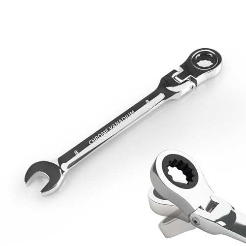 Egofine 8mm Ratchet Wrench Flex Head, Ratcheting Combination Wrench Metric, Industrial Grade Gear Spanner with 12 Point Box End, 72-Teeth Ratchet, Chrome Vanadium Steel - style: 8mm